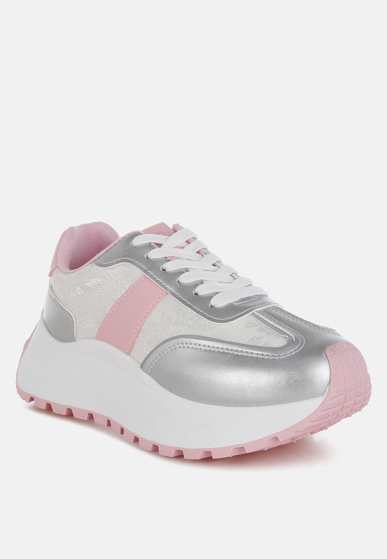 print embroidery detail metallic sneakers by ruw#color_silver-pink