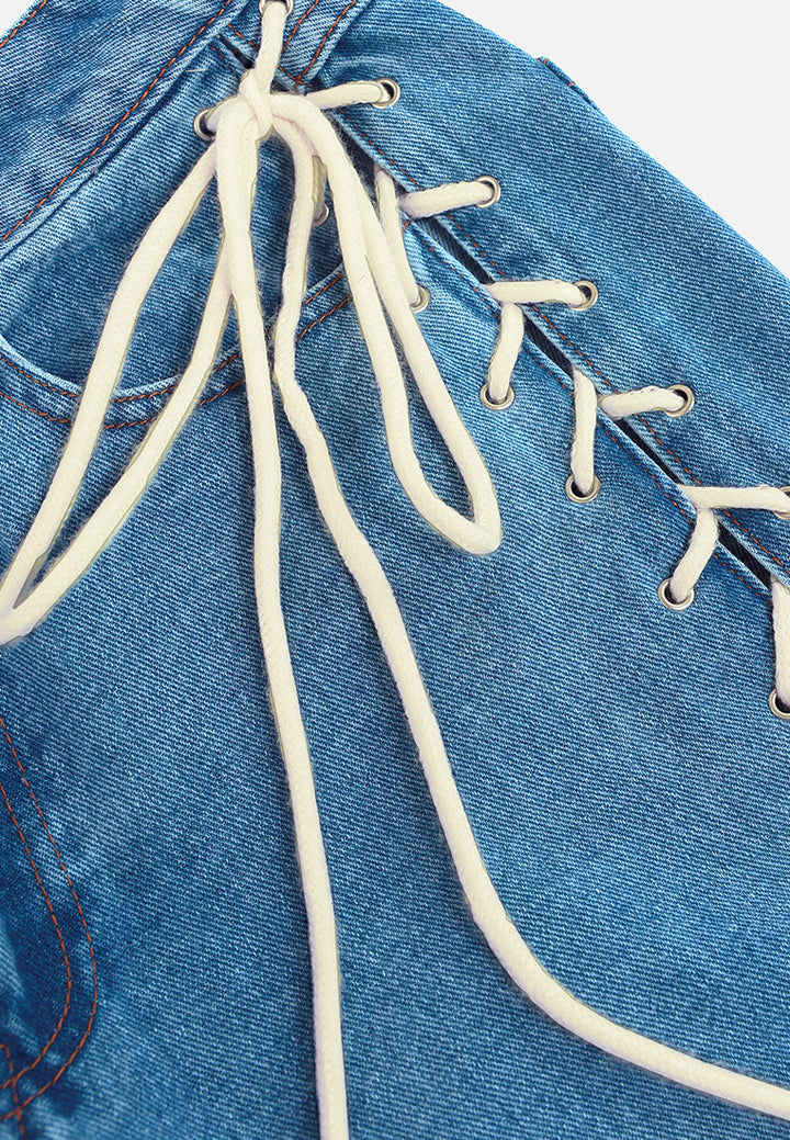 lace up denim trousers by ruw#color_light-blue