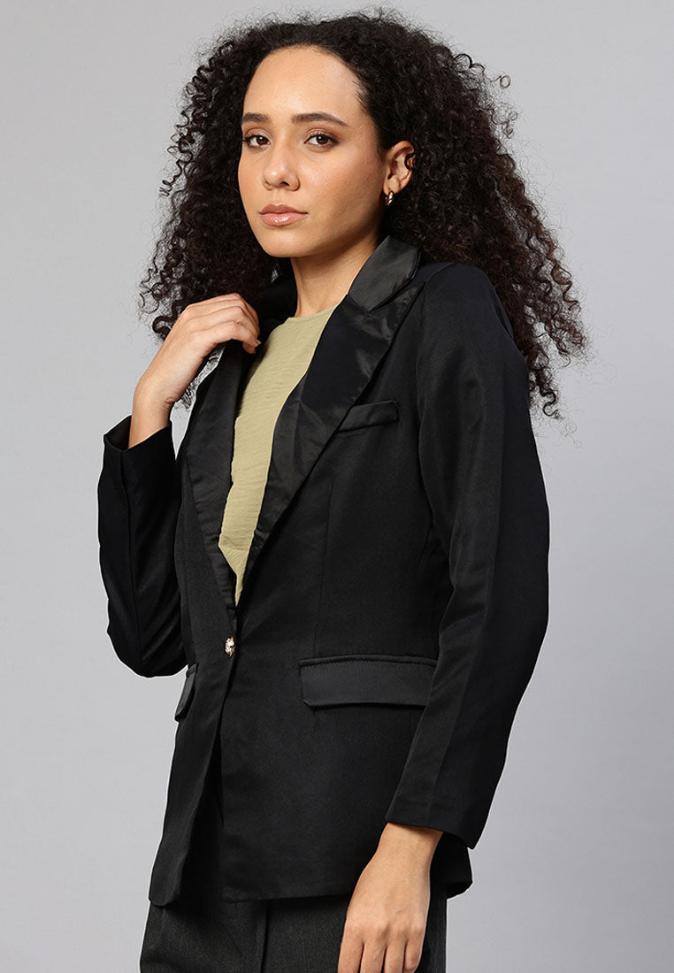 lapel collar buttoned blazer by ruw#color_black