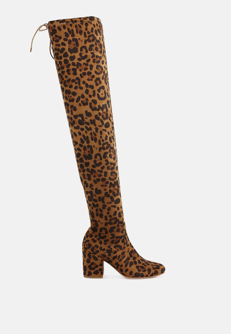 minimal drawstring detail knee-high boots by ruw#color_leopard
