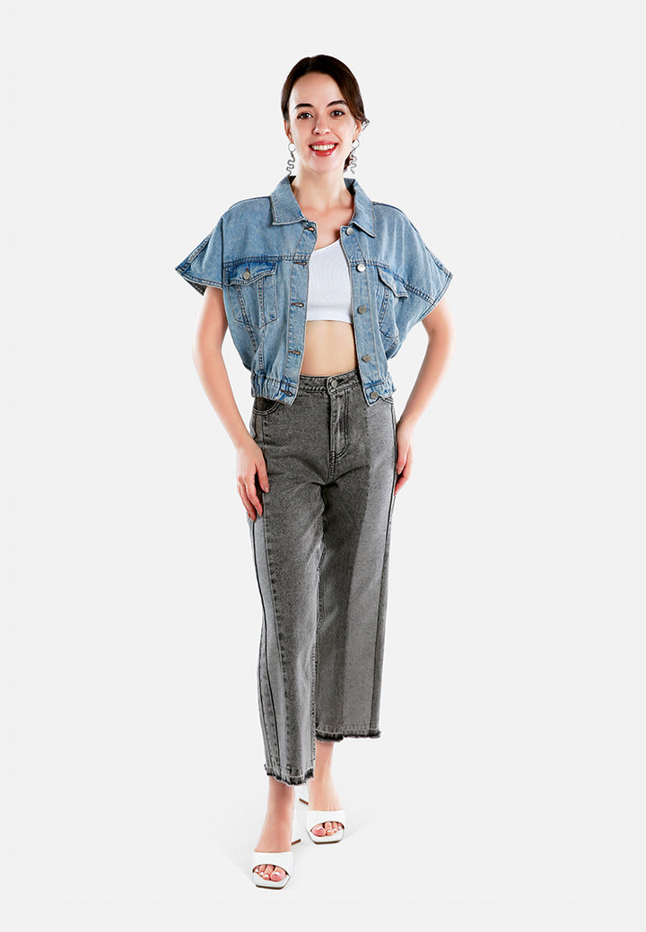 drop shoulder sleeves cropped denim vest#color_light-blue