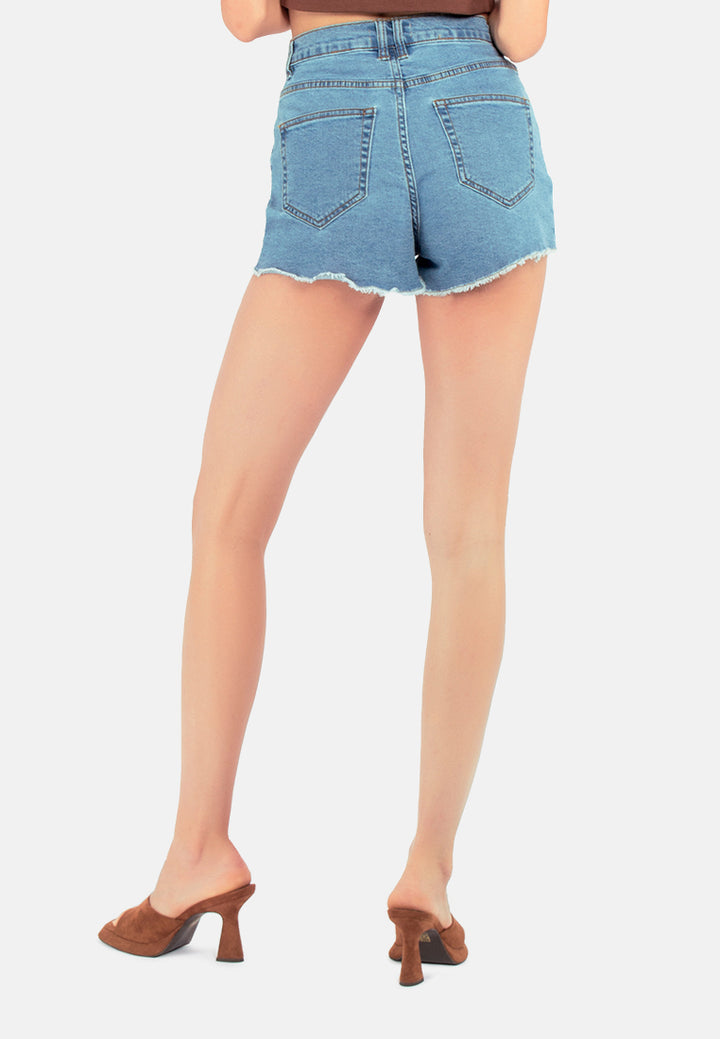 high waist raw hem shorts#color_light-blue