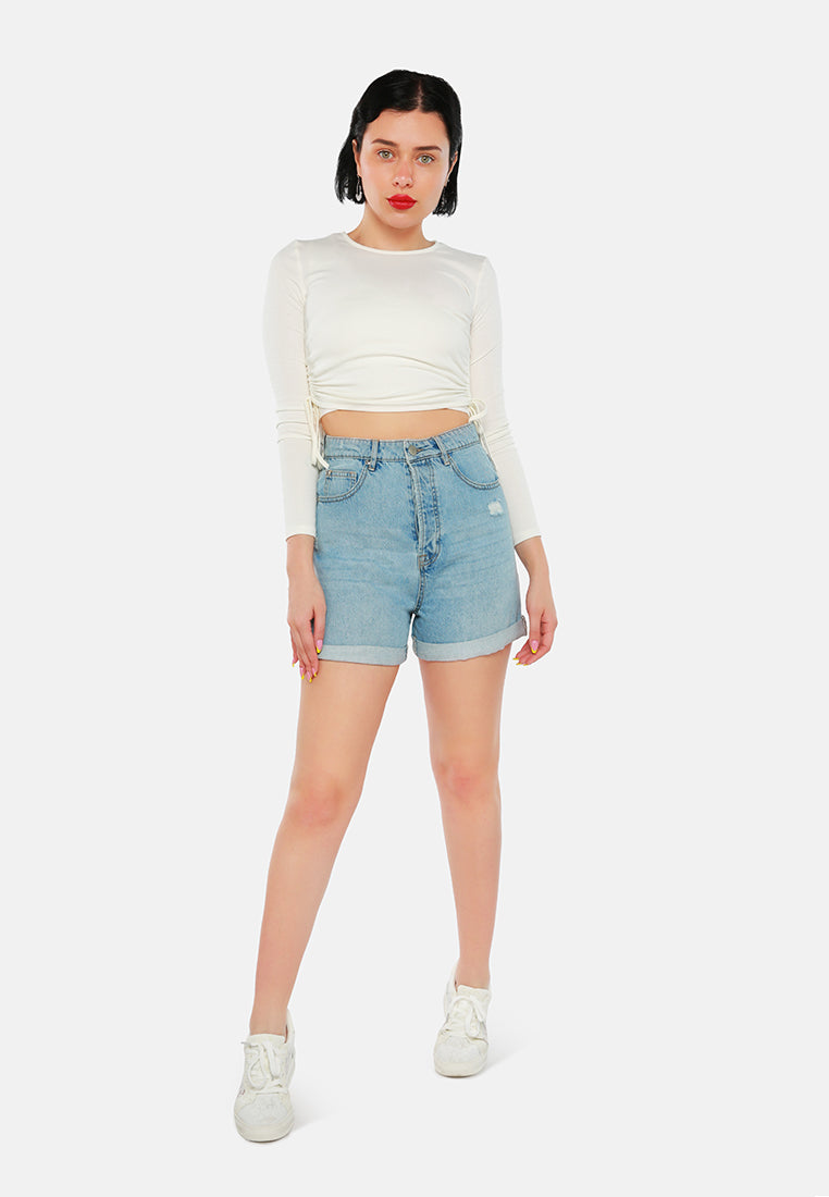 high waist ripped denim shorts#color_light-blue