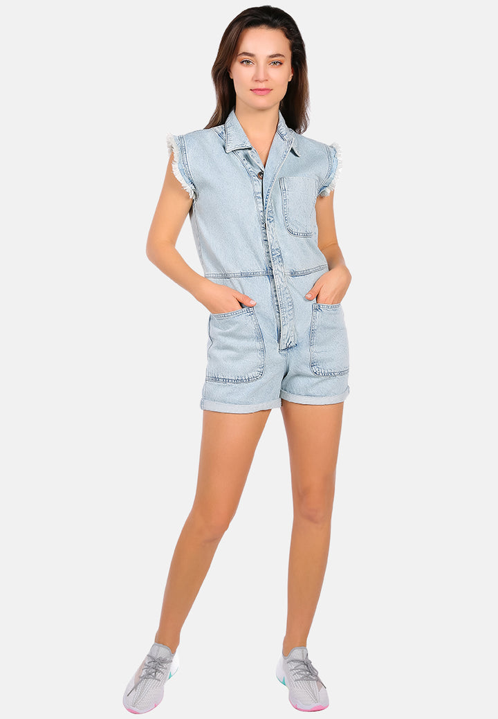 washed denim button up playsuit#color_light-blue