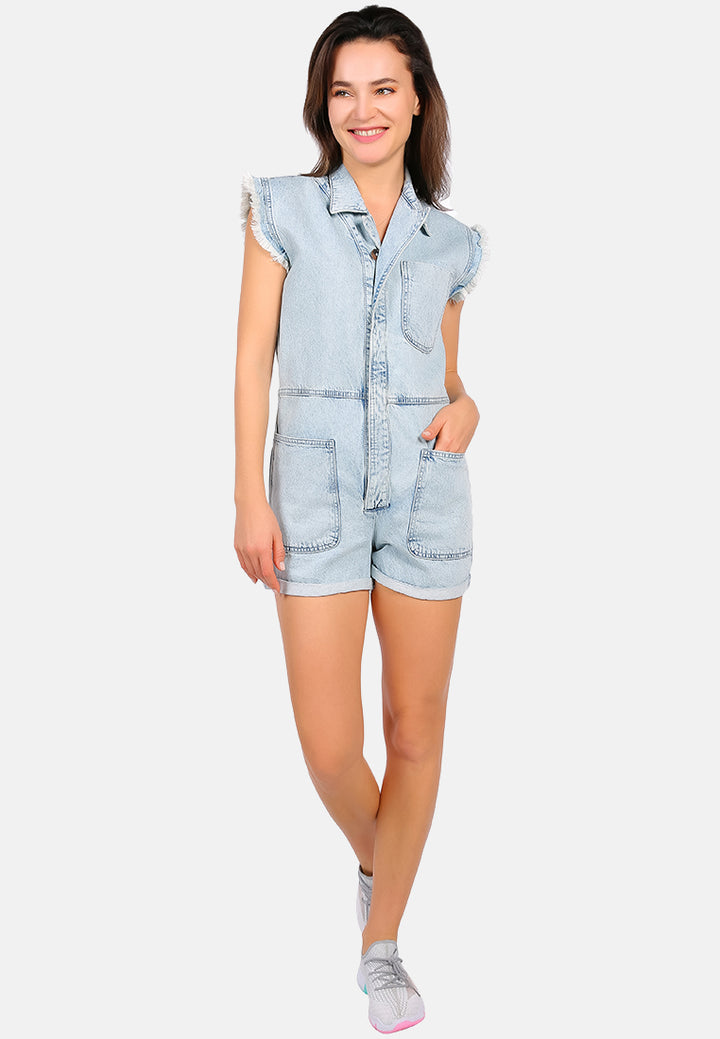 washed denim button up playsuit#color_light-blue