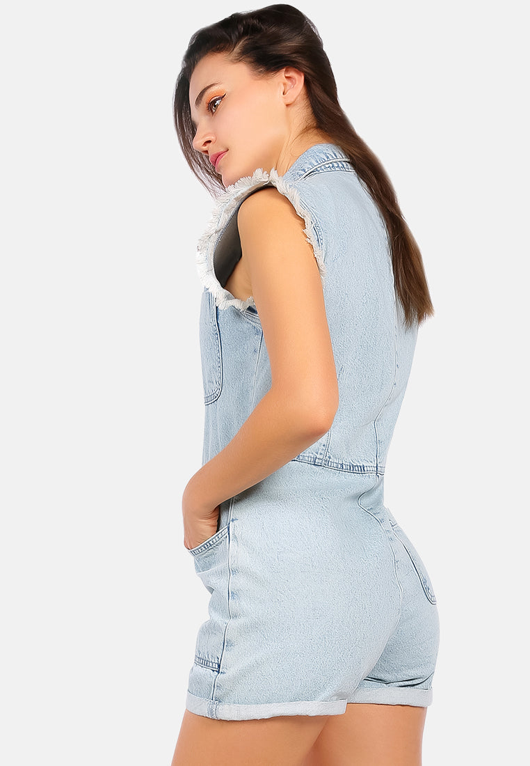 washed denim button up playsuit#color_light-blue