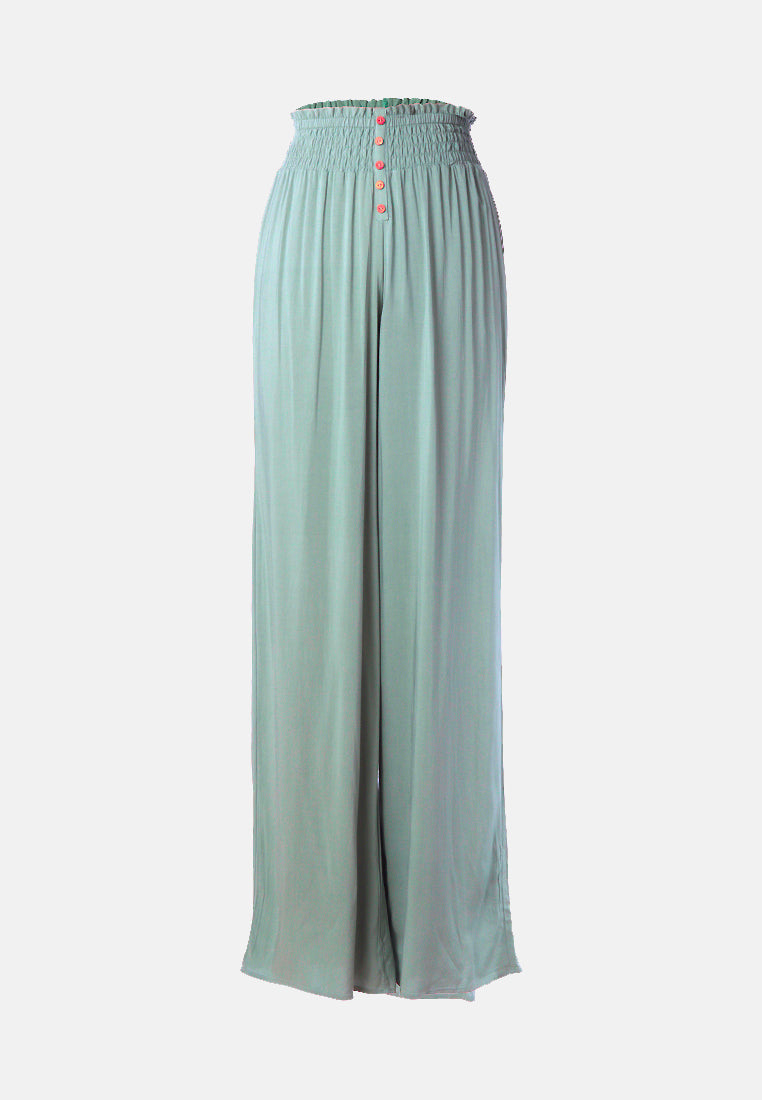 smocked wide waistband pants#color_green