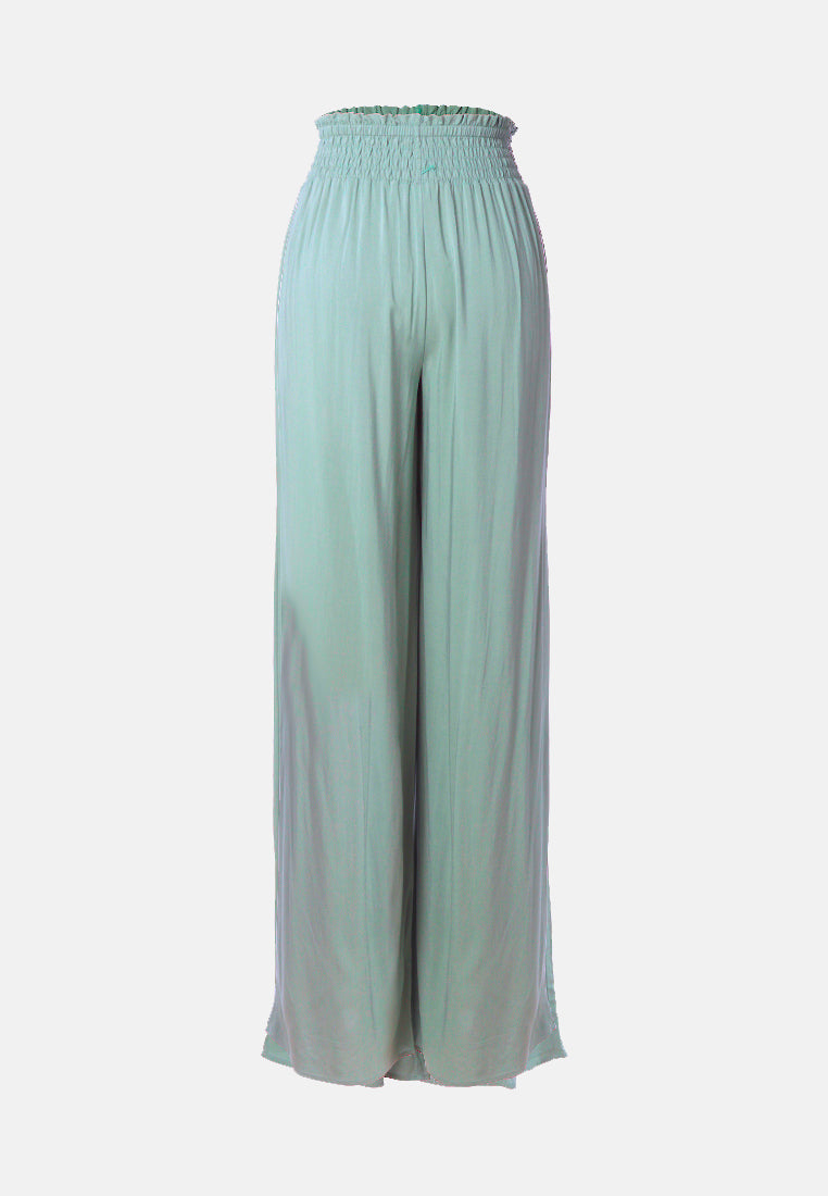 smocked wide waistband pants#color_green