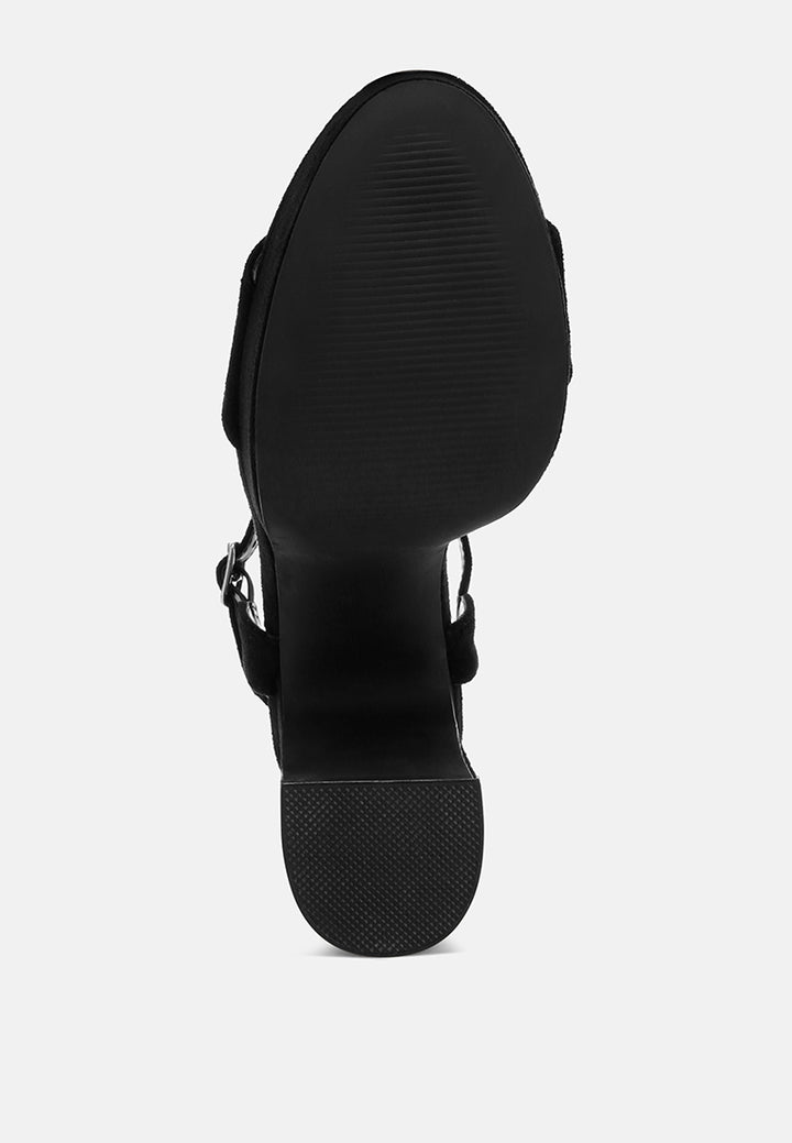lilasta pin buckle platform block heels#color_black-suede