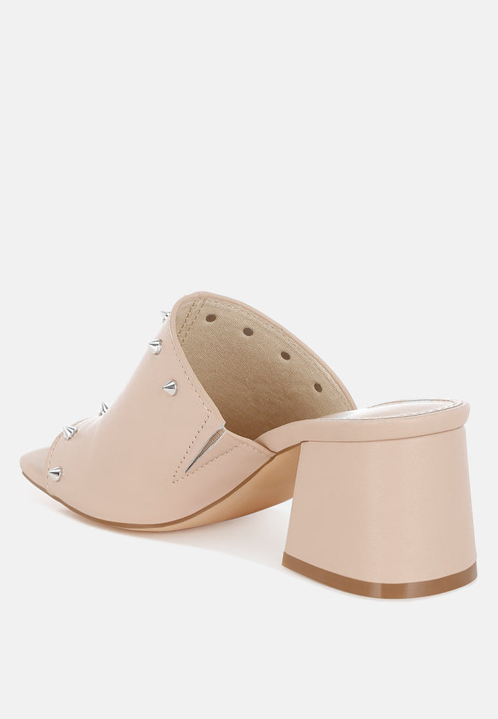 stud embellished block heel mules by ruw#color_beige