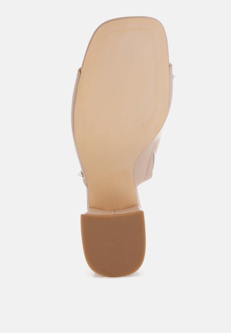 stud embellished block heel mules by ruw#color_beige