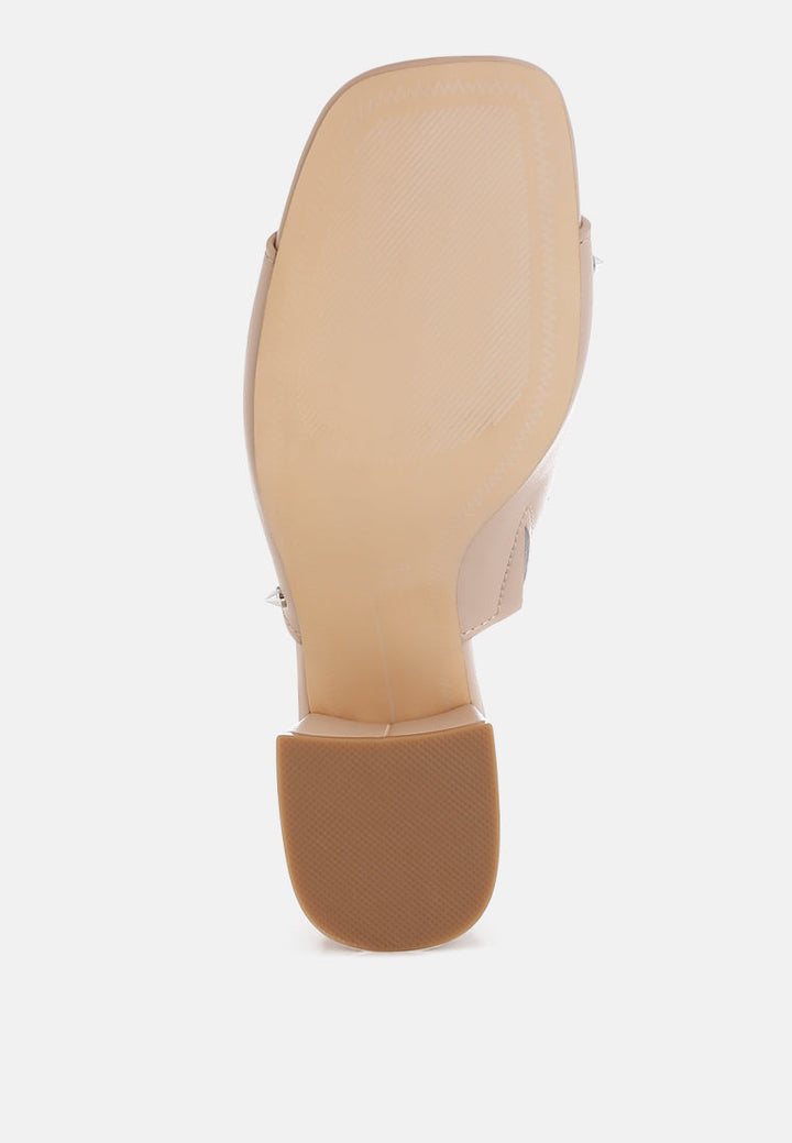 stud embellished block heel mules by ruw#color_beige