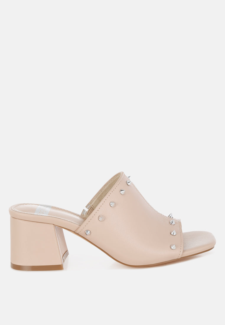 stud embellished block heel mules by ruw#color_beige