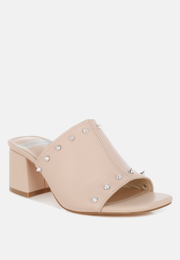 stud embellished block heel mules by ruw#color_beige