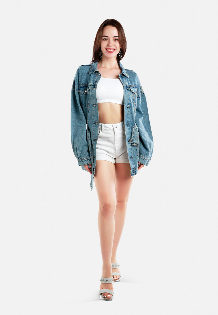 long belted denim jacket#color_light-blue