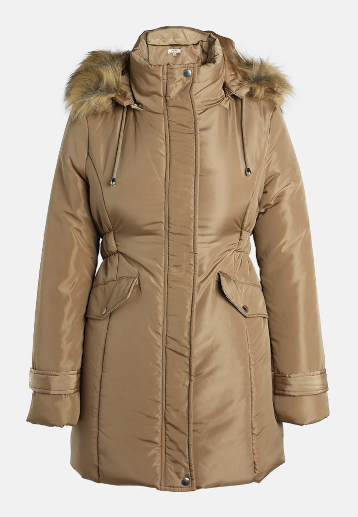 long puffer jacket hoodie#color_beige