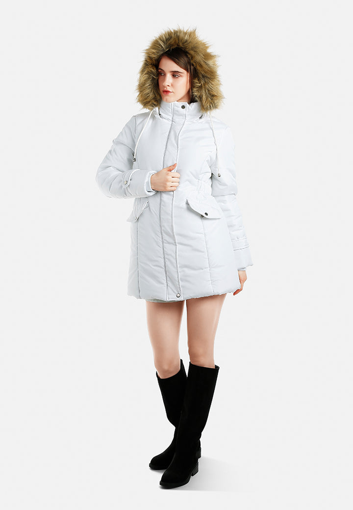 long puffer jacket hoodie#color_white