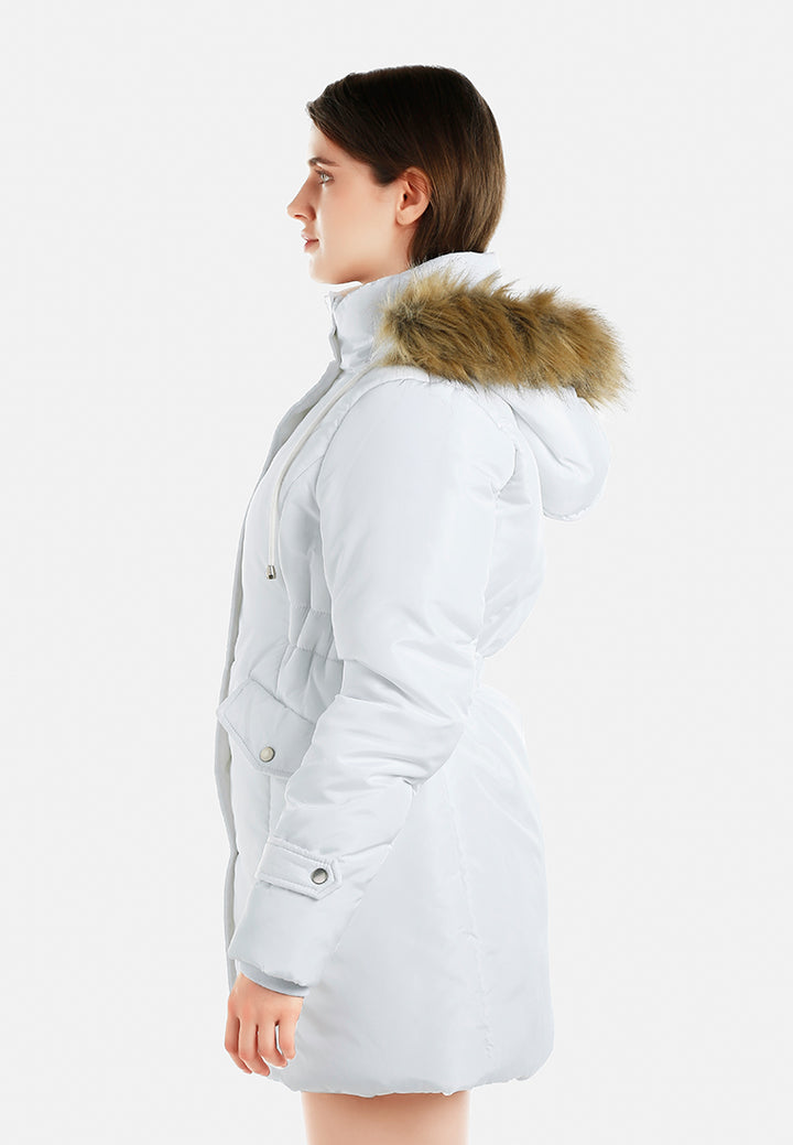 long puffer jacket hoodie#color_white