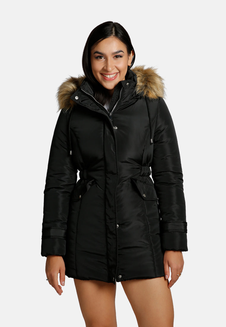 long puffer jacket hoodie#color_black