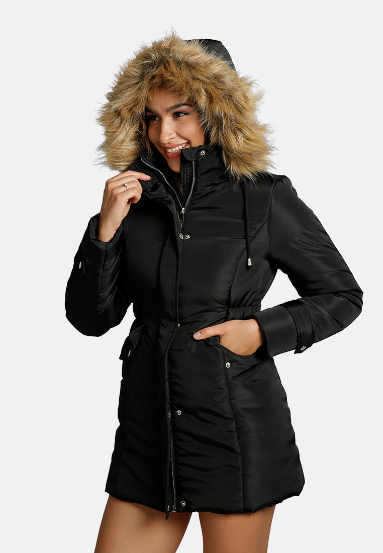 long puffer jacket hoodie#color_black