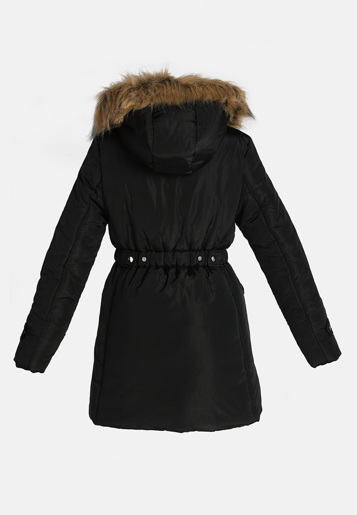 long puffer jacket hoodie#color_black