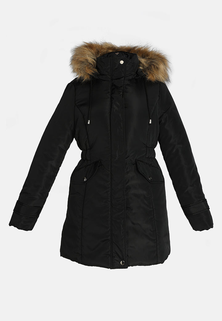 long puffer jacket hoodie#color_black