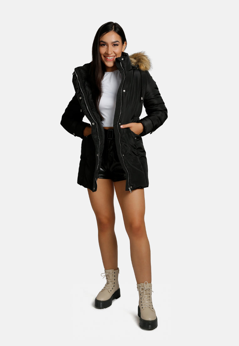 long puffer jacket hoodie#color_black