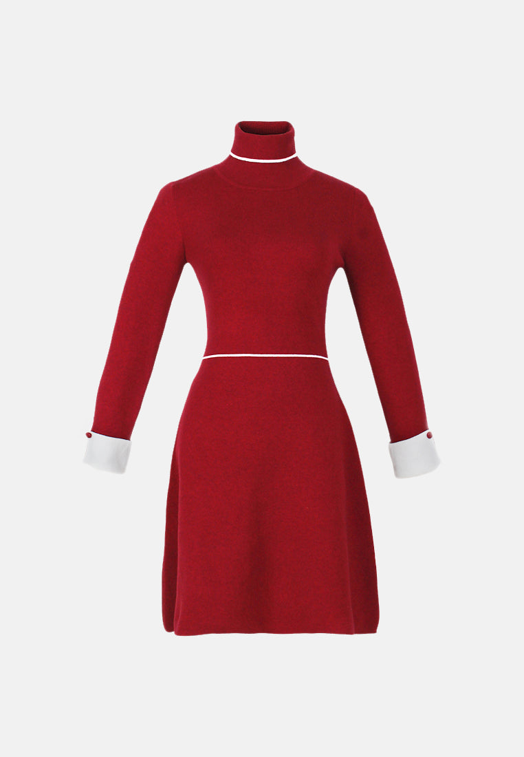 long sleeve knitted bodycon dress#color_burgundy
