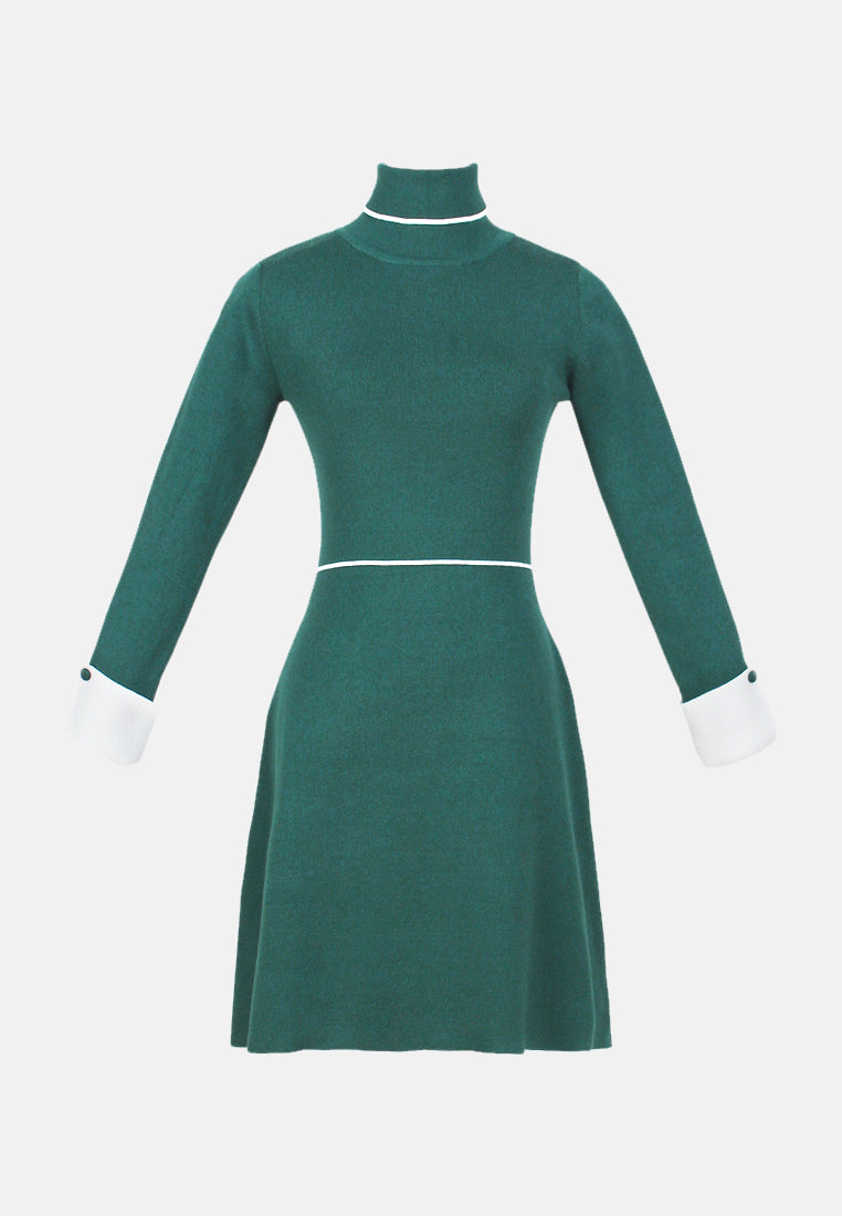 long sleeve knitted bodycon dress#color_green