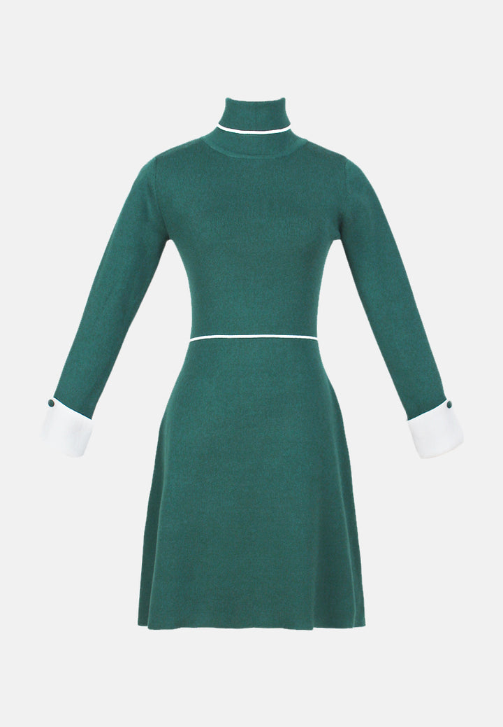 long sleeve knitted bodycon dress#color_green