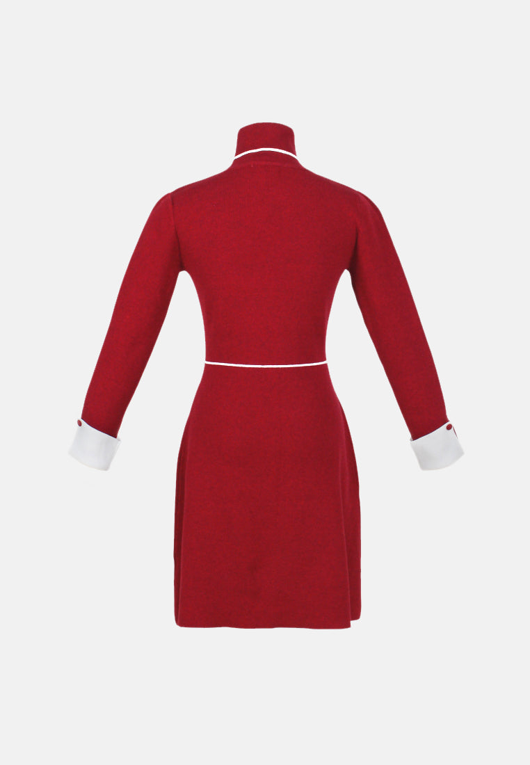 long sleeve knitted bodycon dress#color_burgundy