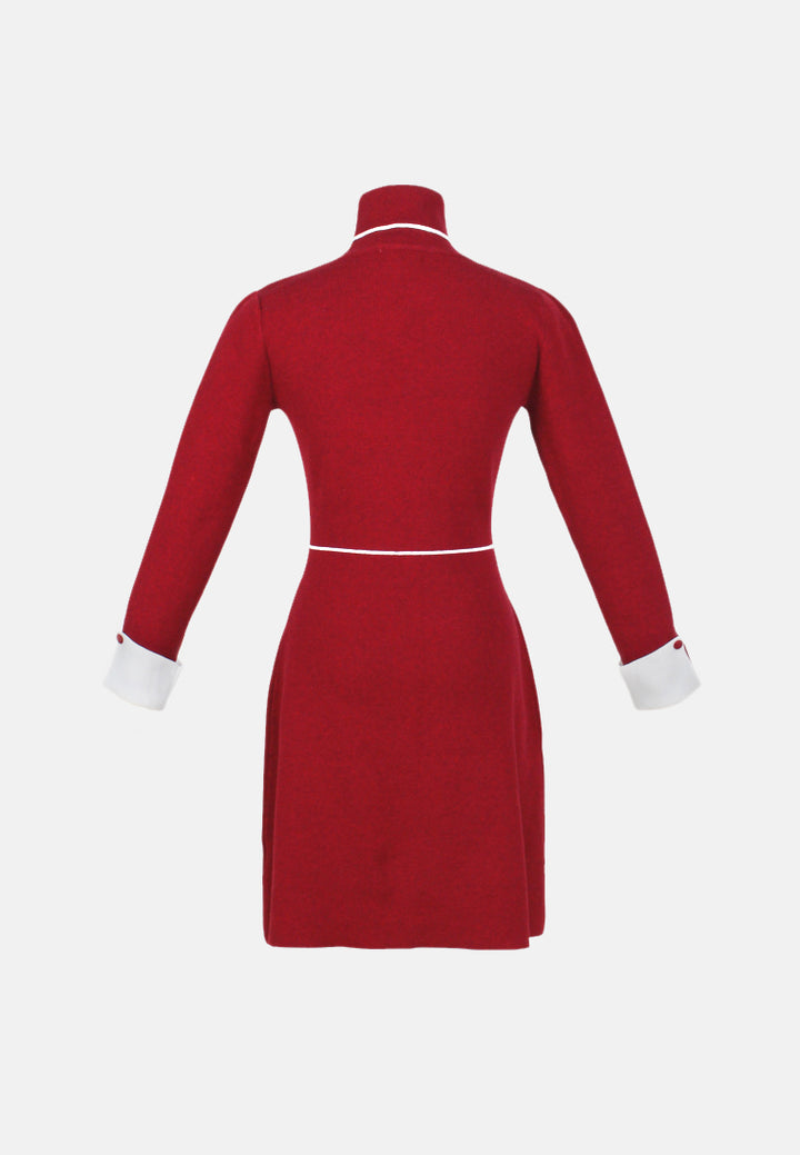 long sleeve knitted bodycon dress#color_burgundy