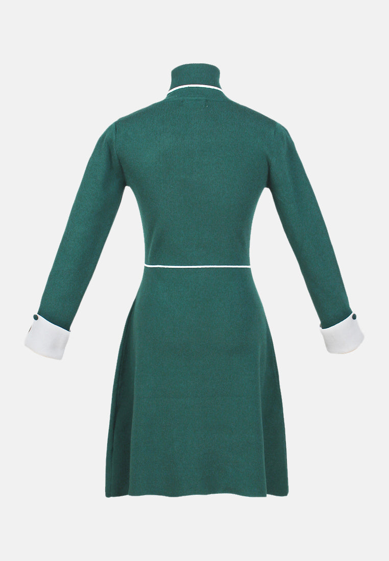 long sleeve knitted bodycon dress#color_green