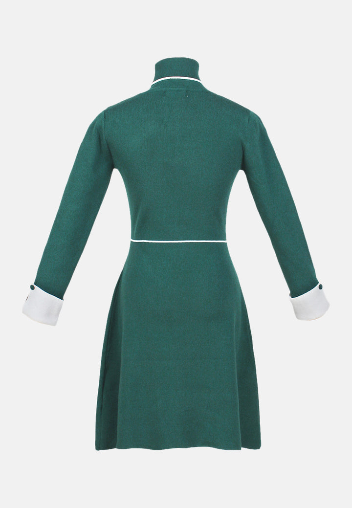 long sleeve knitted bodycon dress#color_green