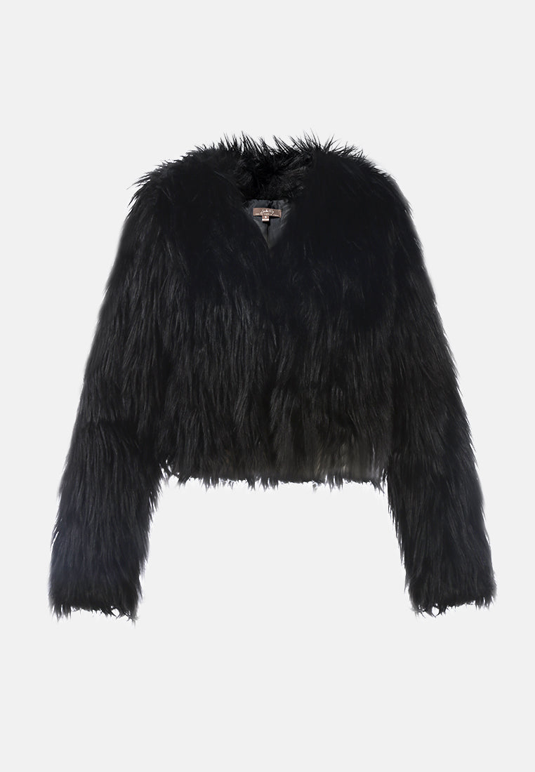 long sleeves faux fur evening jacket#color_black
