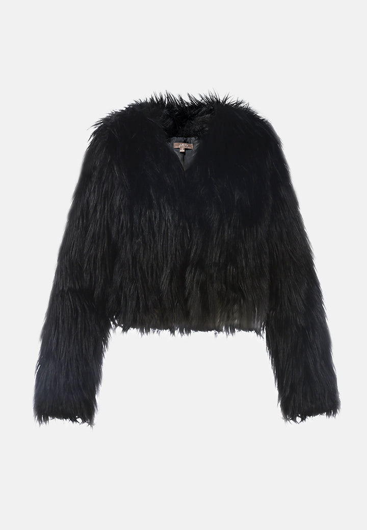 long sleeves faux fur evening jacket#color_black