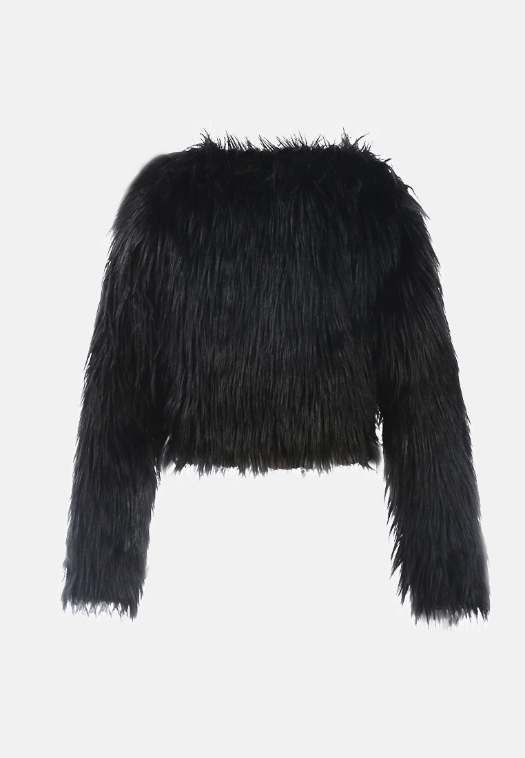 long sleeves faux fur evening jacket#color_black