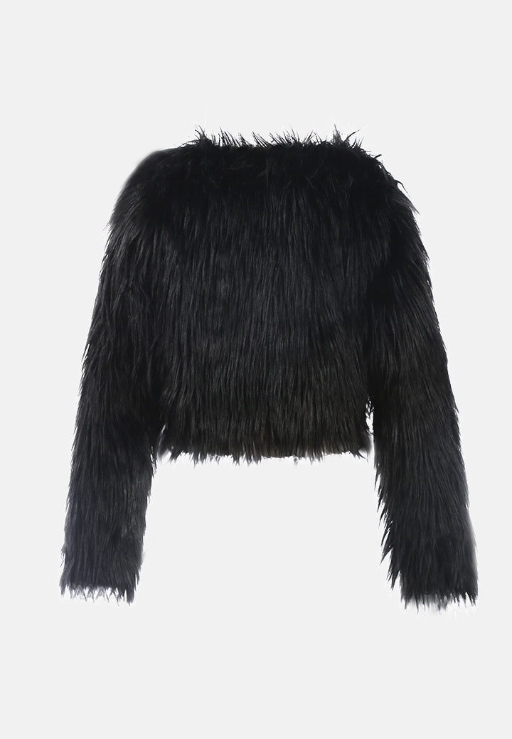 long sleeves faux fur evening jacket#color_black