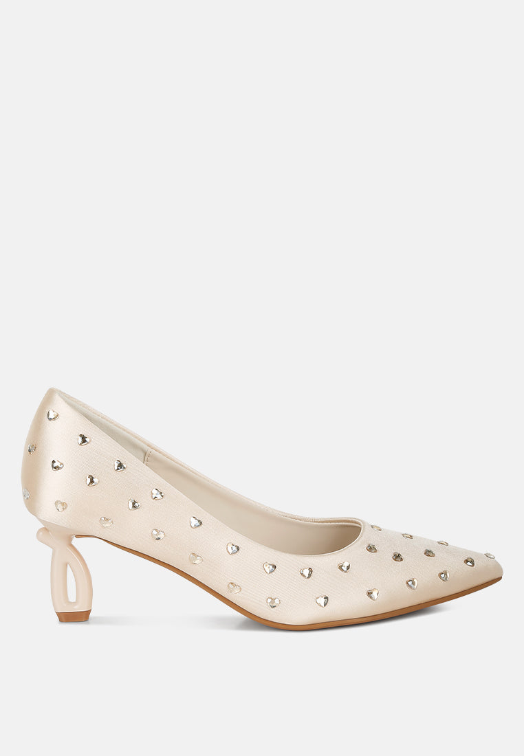 heart-shaped rhinestones pumps by ruw#color_beige