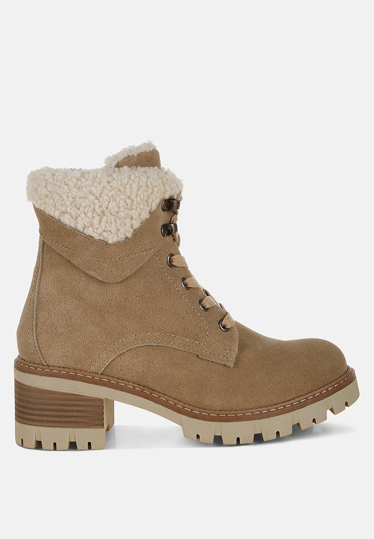 fur collar chunky ankle boots by ruw#color_beige