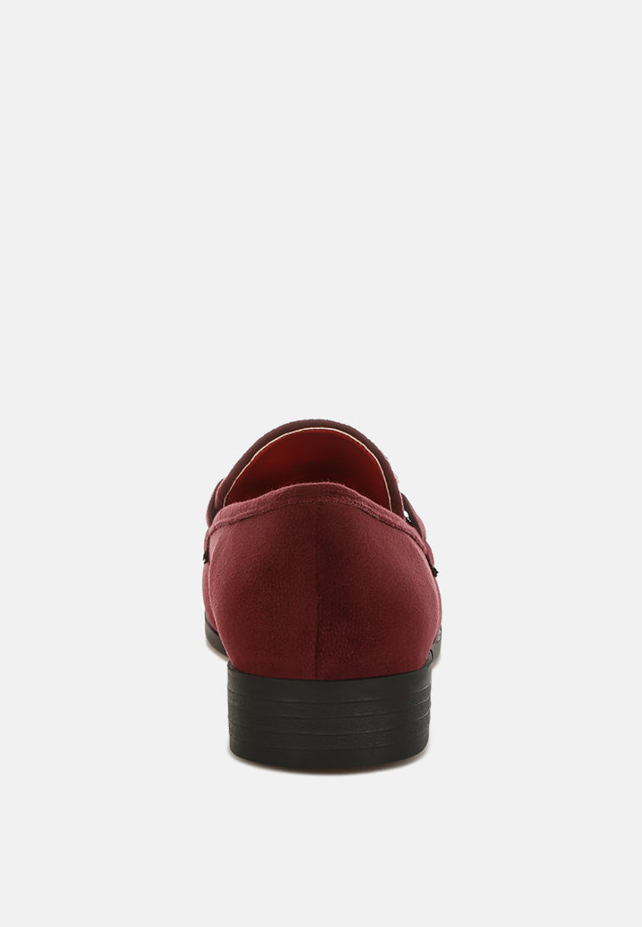 diamante embellished horsebit loafers by ruw#color_burgundy