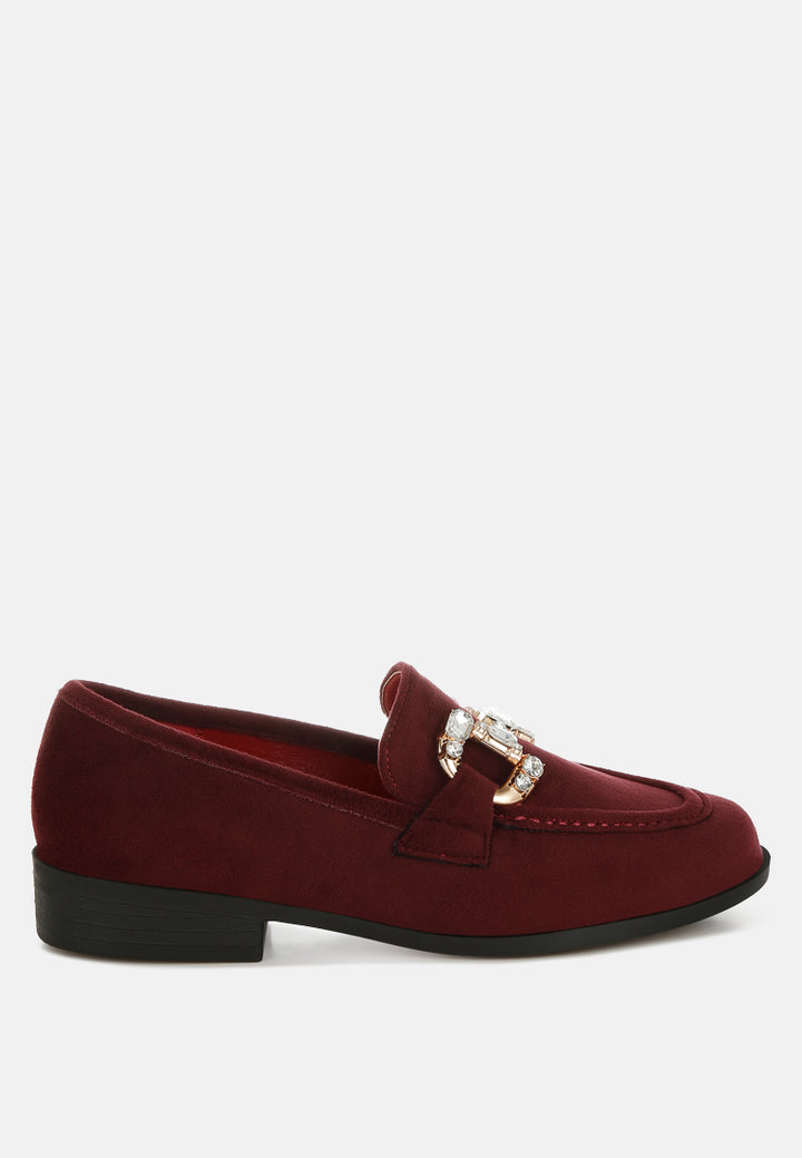 diamante embellished horsebit loafers by ruw#color_burgundy