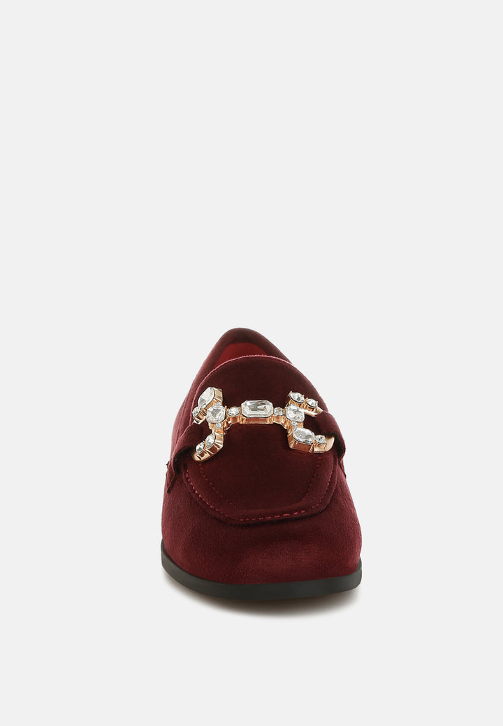 diamante embellished horsebit loafers by ruw#color_burgundy