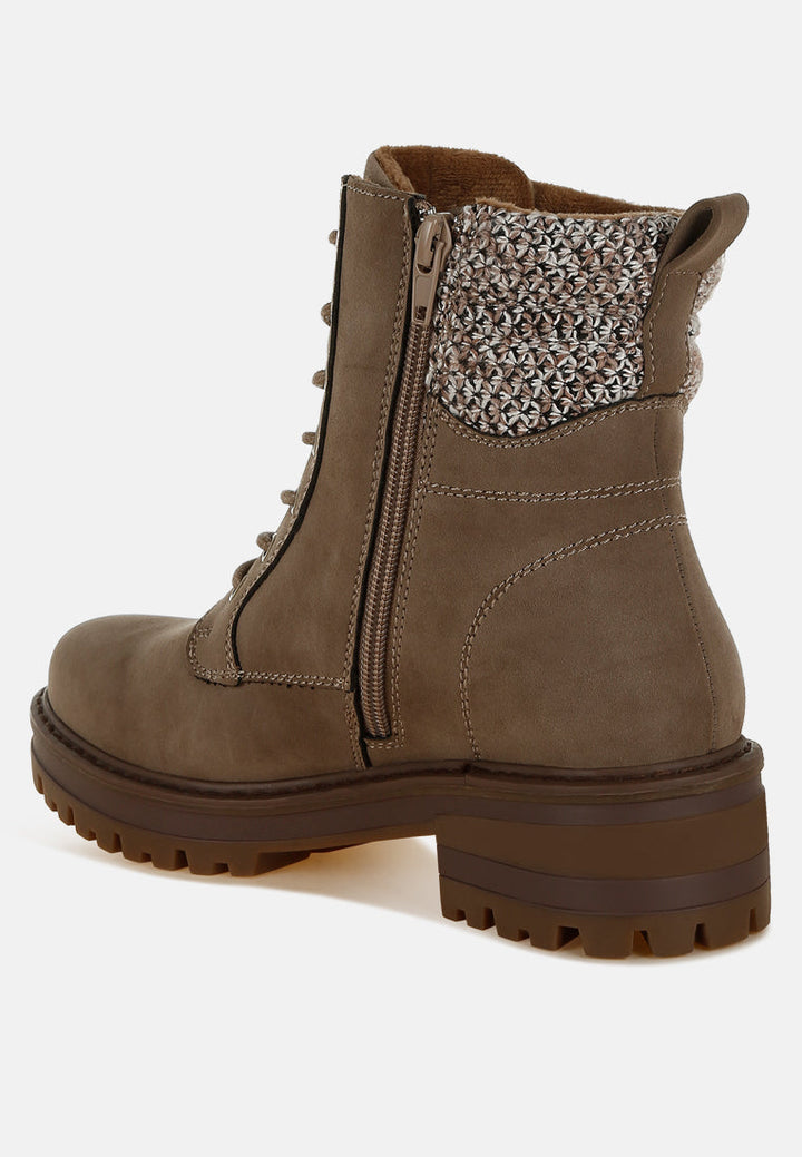 knitted collar zip-up hiker boots by ruw#color_taupe