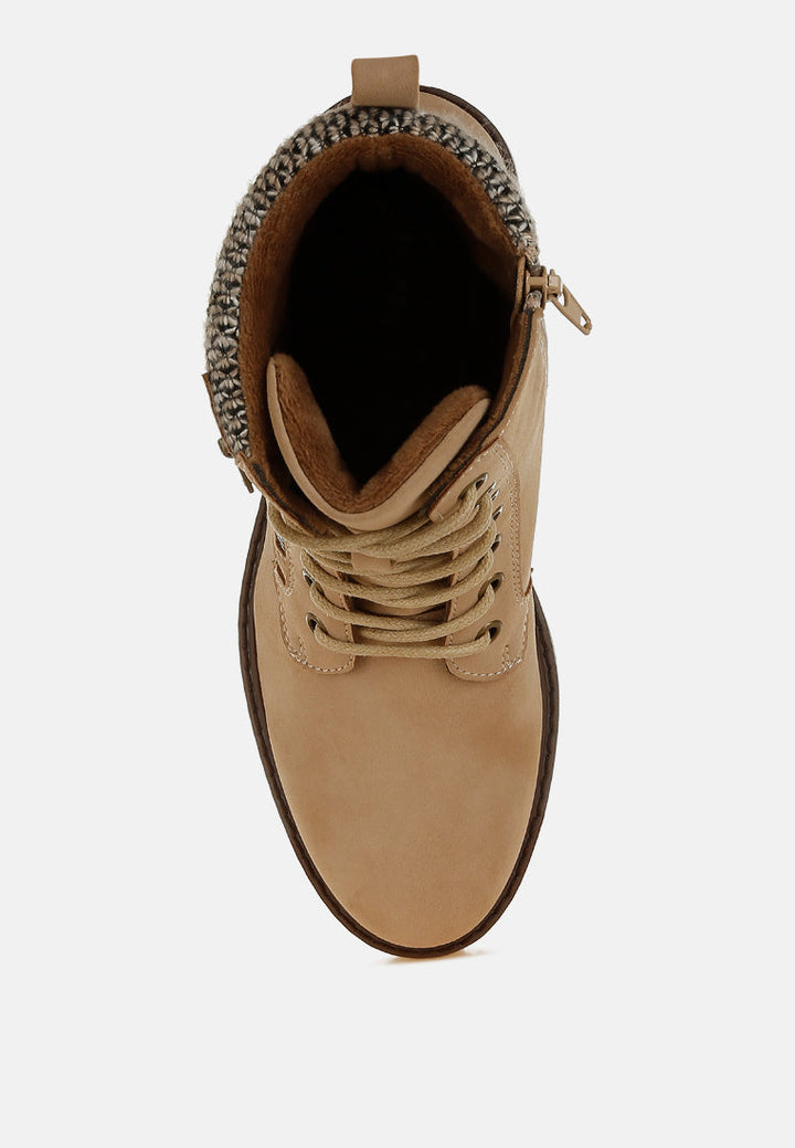 knitted collar zip-up hiker boots by ruw#color_beige