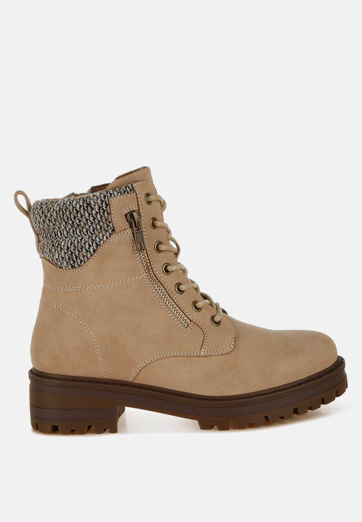 knitted collar zip-up hiker boots by ruw#color_beige