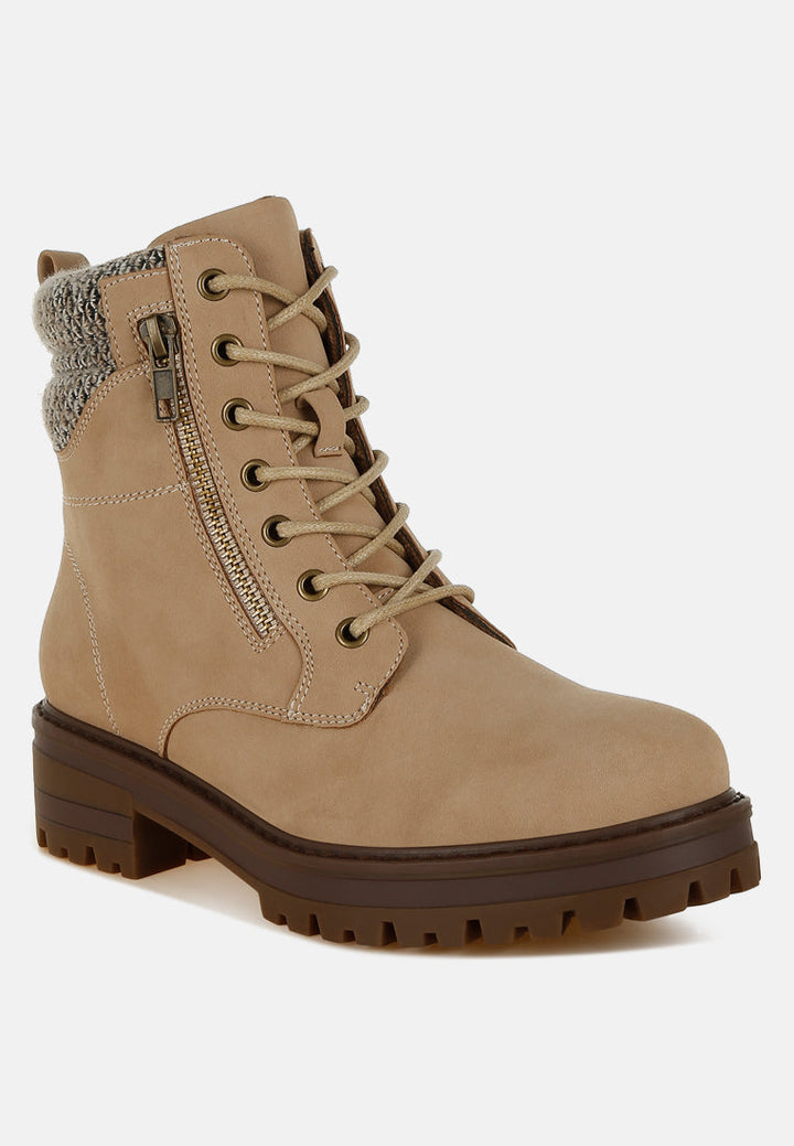 knitted collar zip-up hiker boots by ruw#color_beige