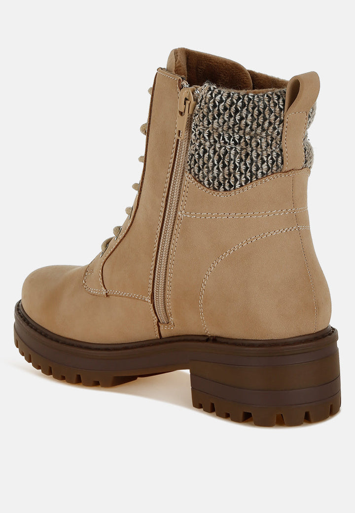 knitted collar zip-up hiker boots by ruw#color_beige