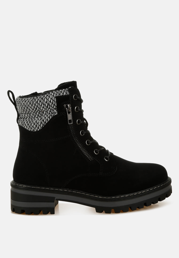 knitted collar zip-up hiker boots by ruw#color_black