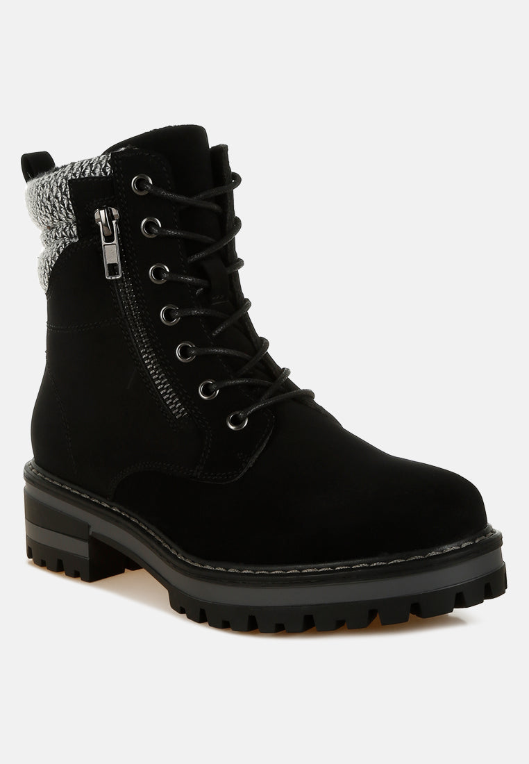 knitted collar zip-up hiker boots by ruw#color_black